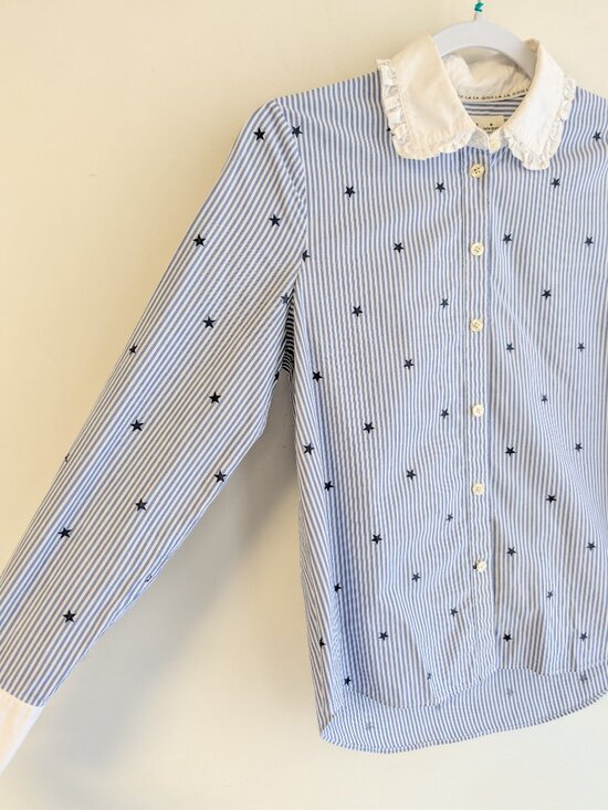Kate Spade Broome Street Trinkle Star Stripe Button Down blouse Size XS - Picture 5 of 14